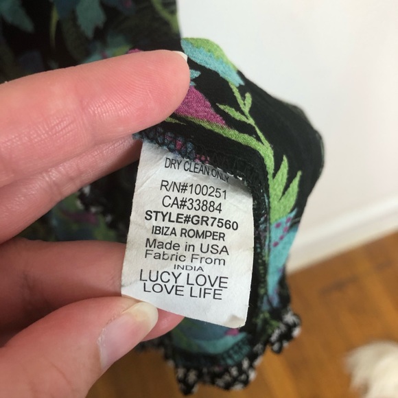 VINTAGE Lucy Love Floral Green&Black Ruffle Romper - Picture 6 of 11